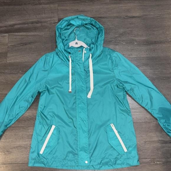 T by Talbots Teal Nylon Hooded Lightweight Packable Windbreaker Size Large - Picture 8 of 11